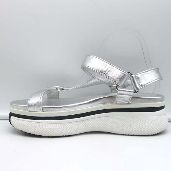 Prada Platform Ankle Strap Sandals Silver Metallic Leather Size 41 - Picture 7 of 11